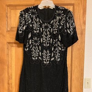 Night Vogue Evening Mini Dress Sequin/Beading Black 100% Silk Sheath Size XL